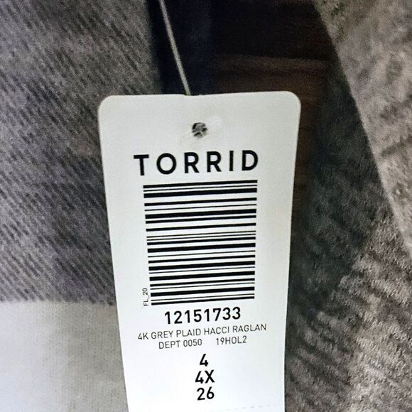TORRID New Plus Size Super Soft Plush Raglan Plaid Sweatshirt 4X - Picture 14 of 16
